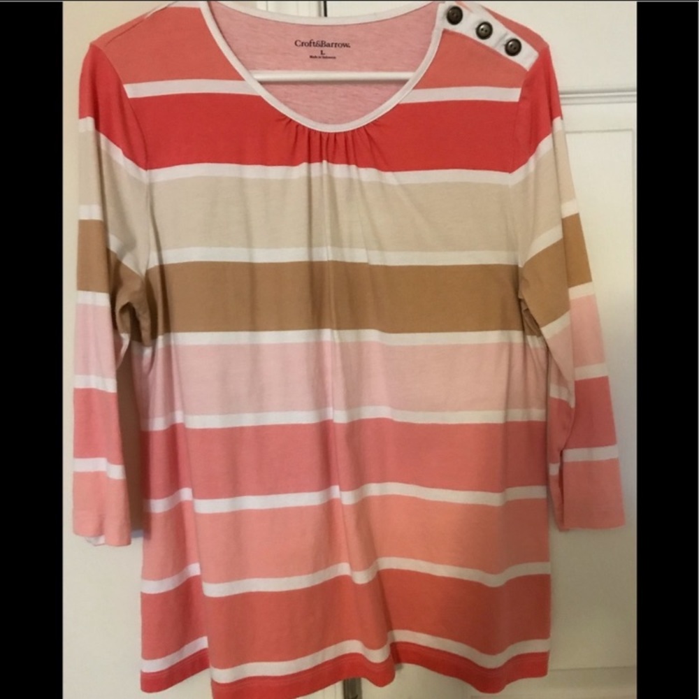 5 Women’s Tops Pink Black Stripes, Pink Solid Long Sleeves croft & barrow Large